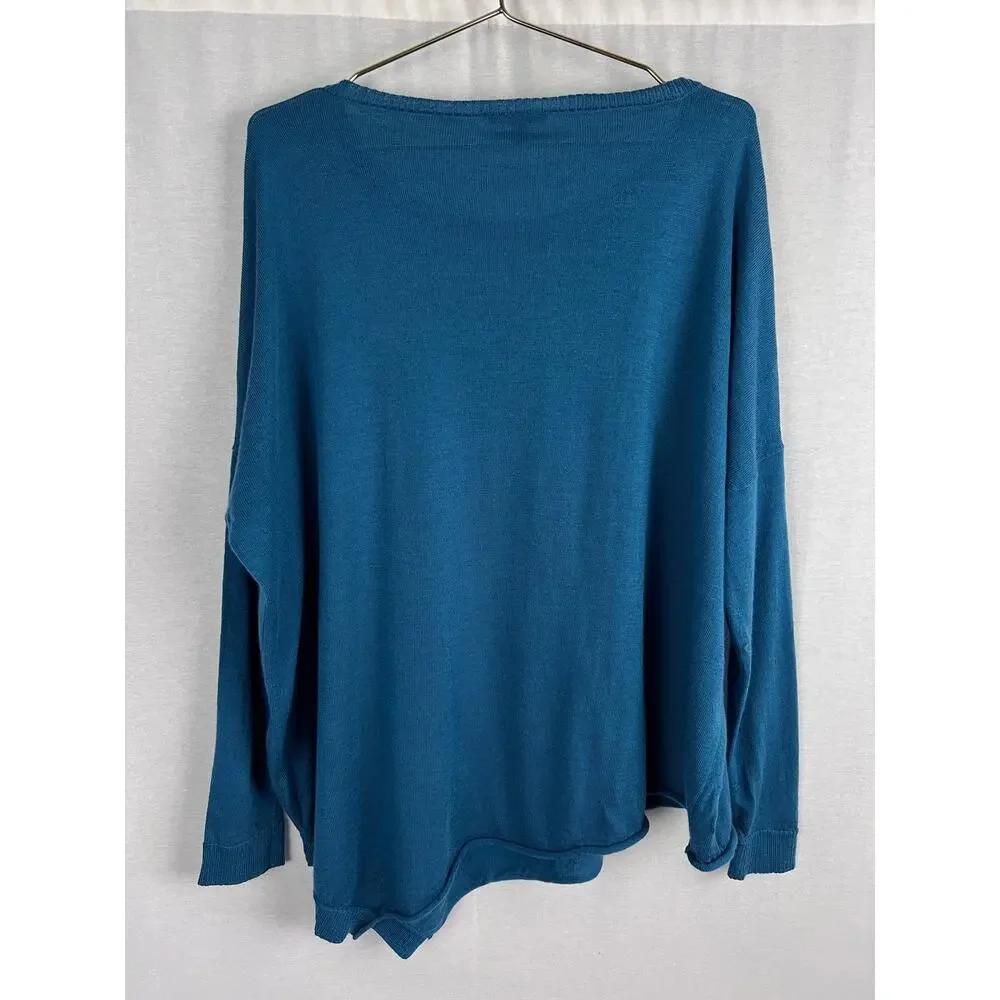 Eileen Fisher Sweater Merino Asym Pullover Teal Coastal Grandma Lagenlook Beachy - Picture 4 of 6